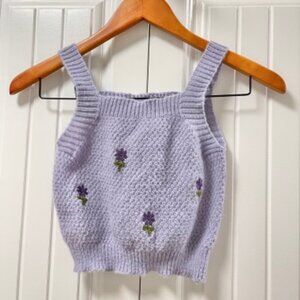 Cottagecore Embroidered Crochet Knit Crop Top From Korea Purple – XS-S